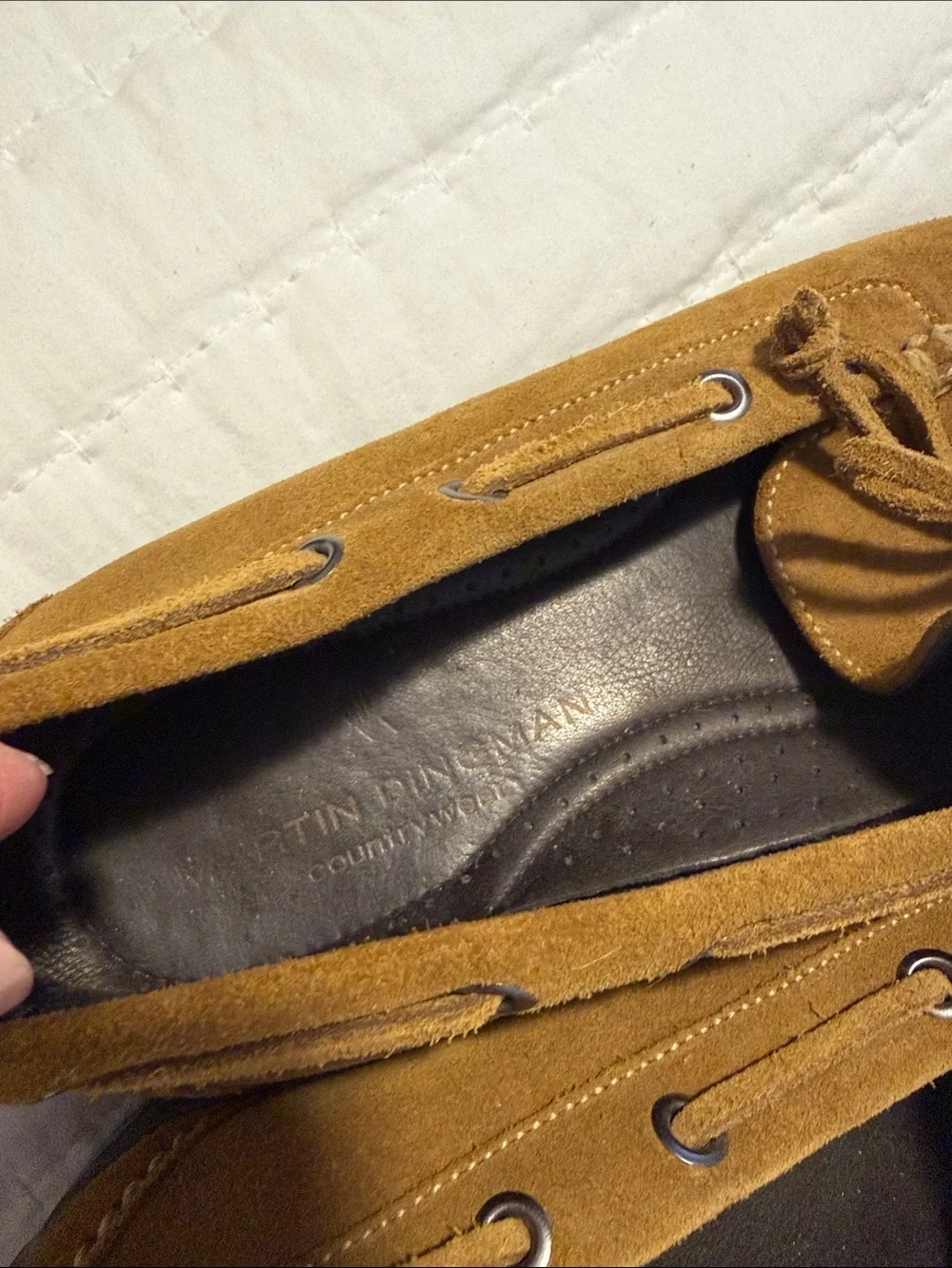 Martin Dingman Men's Suede Lace Driving Loafers in Cognac Brown